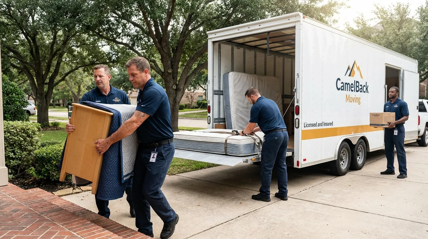 Crew loading residential truck for cross-state move from Lac du Flambeau, WI